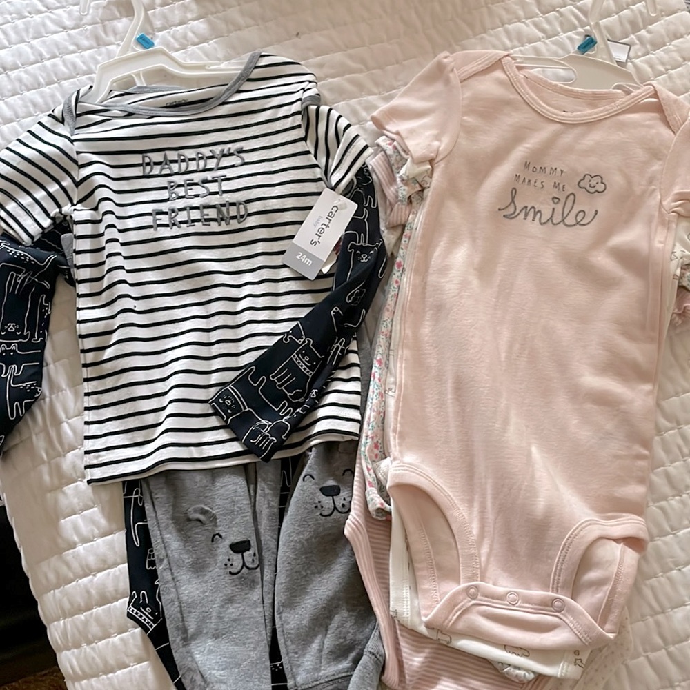 NWT lot of Carter’s Baby Bodysuit/Onesie/Pants/Shirts set 24mo Toddler New!